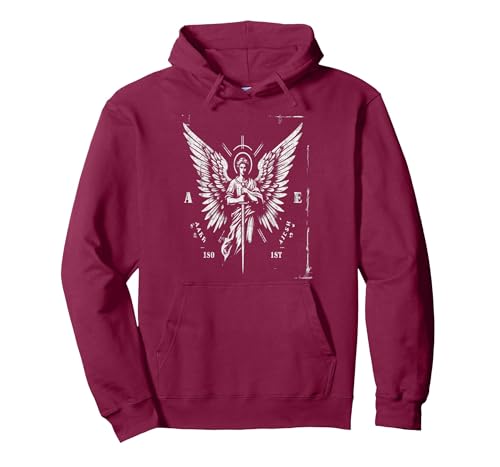 Vintage Saint Michael Archangel Pullover Hoodie, Adult Unisex, Burgundy, Large