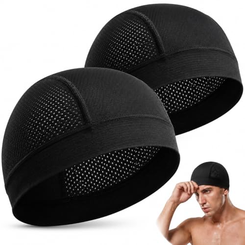 AOzT 2 Pack Cooling Skull Cap - Breathable Beanie for Running Cycling Motorcycling Outdoor Sports for Men Women Black