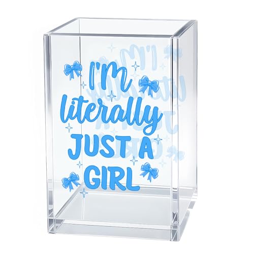 Image of I'm Literally Just A Girl Cosmetic Organizer Pen Holder, Funny Bow Vanity Accessories for Girls Daughter, Desk Accessories Makeup Brushes Holder for Friend Sister, Back To School Gifts Organizer