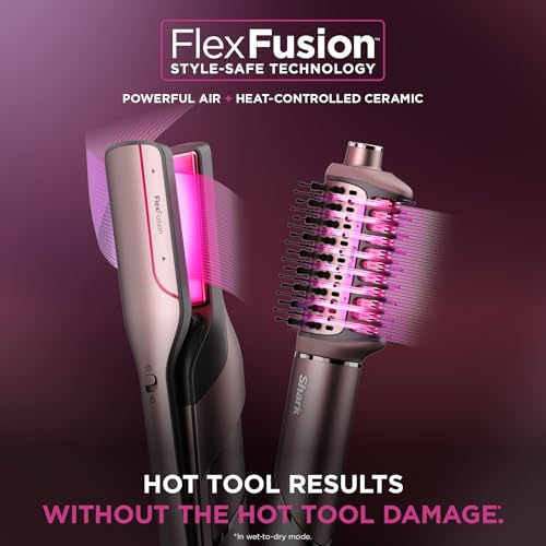 Shark FlexFusion - Plancha de pelo y potente secador de pelo con cepillo de pelo Fusion, moldeador de aire de cerámica con rizadores y concentrador de envoltura automática, placas de cerámica, rubor