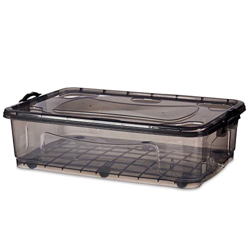 TIENDA EURASIA - Bajo Cama con 6 Ruedas, Tapa y Asas, Organizador Multifuncion, Bajocama Organizador para Ropa, Organizador Juguetes, Caja de Plastico Transparente con Tapa (40 litros, Antracita)