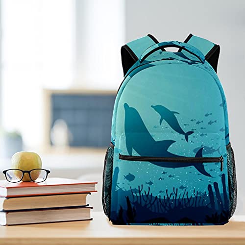 Sac à dos décontracté motif dauphines imprimé océan coloré - 6