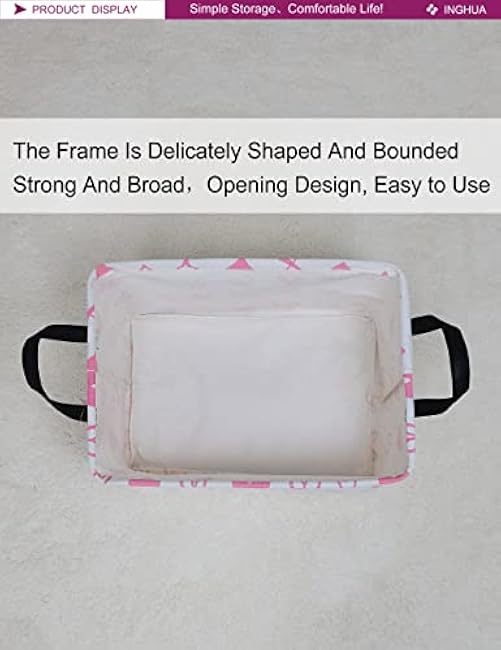 Rectangular Storage Basket Fabric Organizer Bin for Toys,Books,Clothes,Gifts,Pets-Perfect for Home,Office,Nursery,Dorm,Shelf(Rec-Pink hearts )