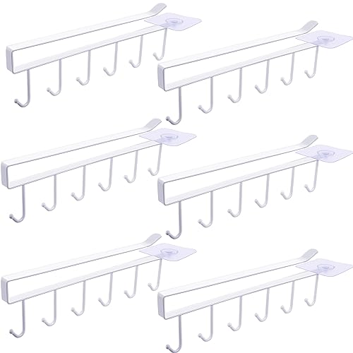 Plzrme 6Pcs Mug Hooks Under Cabinet,Adhesive Coffee Cups Holder Hanger no Drilling,Mug Hanger Under Shelf,Under Cabinet Mug Holder with 6 Mug Hooks for Kitchen Cabinet Shelf (White)