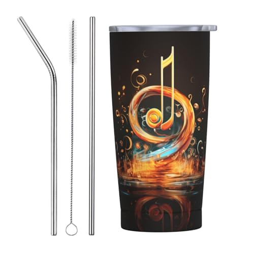 Vaso con popote de acero inoxidable con símbolo de música, compañero de viaje perfecto para oficina, paseos en coche y eventos deportivos