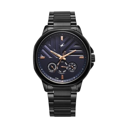 Image of Fastrack Fleek Quartz Multifunction Dark Blue Dial Black Stainless Steel Strap Watch for Guys - NT3303NM01