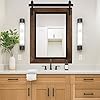 YOSHOOT Farmhouse Barn Door Mirror, 32”x24” Rustic Bathroom Mirror, Wood Frame Wall Mirror, Wooden Mirror for Living Room Bedroom Entryway Wall Décor