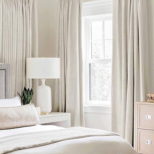 Image of MIULEE Linen Texture Curtains for Bedroom Solid 100% Blackout Thermal Insulated Linen Beige Curtains Grommet Room Darkening Drapes for Living Room 52x108 Inch (2 Panels)