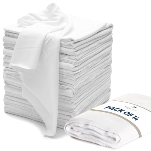 Valengo Fusselfreie Lappen, 100% Baumwolle, für die Reinigung von Lappen, Baumwolltuch, weiche T-Shirts, fusselfreies Tuch für Gusseisen, Holzflecken, Staublappen, 43.2x43.2 cm, 14 Stück