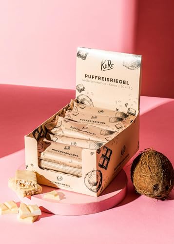 KoRo - Barre de riz soufflé au chocolat blanc à la noix de coco 18 g - Snack pour emporter et entre les deux - Enrobée de chocolat blanc - Sans huile de...