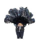 SakuRiver 13 骨のダチョウの羽根ファン カーニバルパーティー 結婚式のお祝い ベリーダンスショー DIY デコレーション ミントグリーン 羽根ファン(Black)