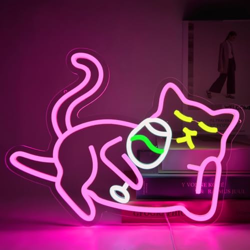 Image of Cat Beer Neon Sign, Bar Neon Signs for Wall Decor, Animal Wall Art Neon Light Sign for Bedroom Men Cave Home Bar Cat Theme Birthday Party Home Area Decor