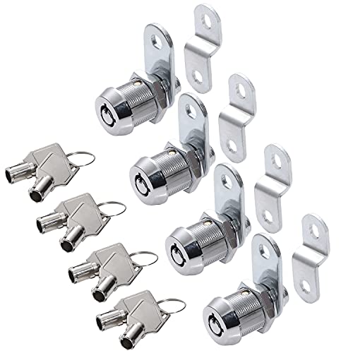 WOOCH Tubular Cam Lock Cabinet Lock,Keyed Alike Removable Key, 1-1/4" Cam and Offset Cam (5/8 Inch 90Â°, Chrome Finish, 4 Pack)