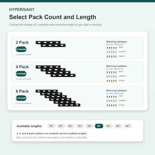 HYPERGIANT C Channel Table Top Stiffeners, 3mm Steel Hidden Table Support Bar Kit with Mounting Hardware for Live Edge Slab, Large Desk, Workbench, Bench and Tabletop Woodworking, 52 x 2 in, 6 Pack by Hypergiant - Used condition - Image 7
