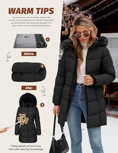 Womens Winter Coats Puffer Down Parka Thicken Warm Hooded Jacket Fleece Lined Outwear with Removable Faux Fur Hood4