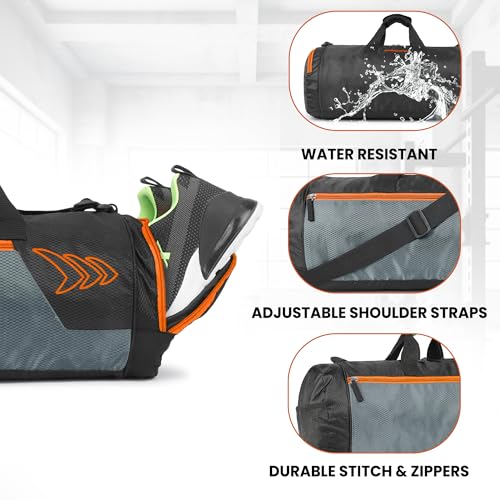 Image of Mayor Gym Duffle Bag for Men & Women with Separate Shoe Compartment | Spacious Sports & Travel Bag for Gym, Towel & Shaker Bottle (Black /Orange)