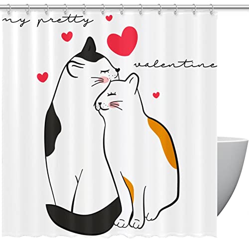 Rideau de douche chats mignons Saint-Valentin imperméable 168x183cm