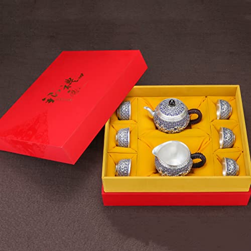 Gohq 8 Pcs Vintage China Tea Sets,999 Sterling Silver Tea Service Set For 6, Handmade Tea Cup Set With Teapot, Creamer Pitcher, Tea Party Sets For Women & Gift #TOP6