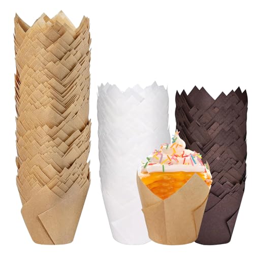 200pcs Tulip Cupcake Liners - Greaseproof Cupcake Wrappers in Standard Size, food-grade Paper Muffin Liners Holders for Baking. Ideal for Parties, Events, and Catering.