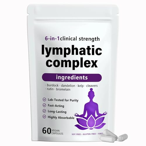 meimei 6-in-1 Lymphatic Complex Capsules – Herbal Blend Lymphatic Drainage Supplements, Balancing cortisol – 60 Capsules
