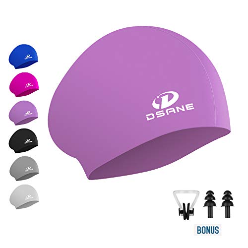 Womens Silicone Swim Cap for Long Hair,3D Ergonomic Design Silicone Swimming Caps
