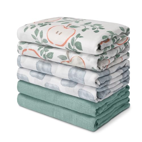 Image of GLLQUEN BABY Receiving Blanket Boy Cotton Muslin Swaddle Blankets Girl Newborn Squares Breathable & Soft Thin Baby Blankets Cloths Double Absorbent Infant Swaddling Wrap - 6 Pack (Apple)