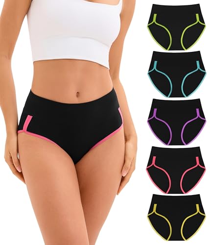 Bobelle Unterhosen Damen Hohe Taille 5er Pack，Frauen Unterwäsche Baumwolle, Bequem Atmungsaktiv Panties Weich Stretch Slips Damen (XL,Multicolor02)