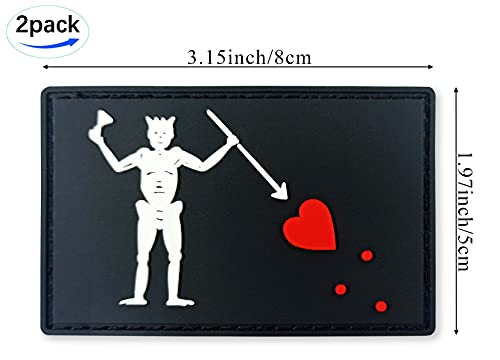 JBCD 2 Pack Pirate Flag Patch - PVC Rubber Hook & Loop Fastener Patch - Classic Pirate, Black, Rectangular, 3.15" x 1.97"