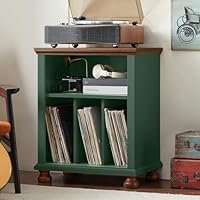 LELELINKY Plattenspieler Ständer, Plattenspieler Regal Bietet Platz für bis zu 200 Alben, Großes Holz Plattenspieler Tisch, Schallplatten Regal für Wohnzimmer, Schlafzimmer, Büro, Grünes