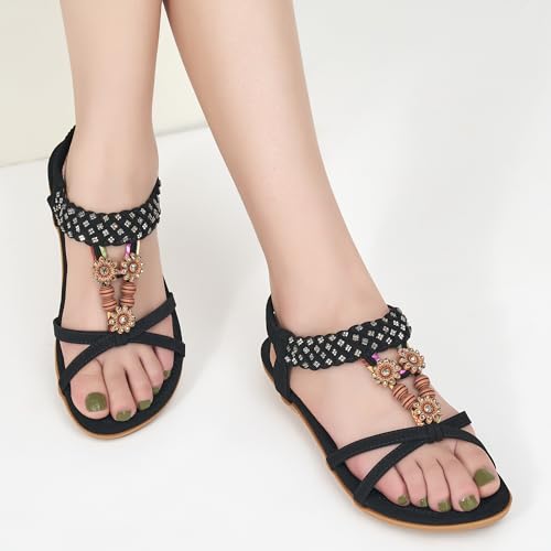 Alicegana Sandals for Women 2025 Dressy - Comfort Bohemian Summer Flats Ankle Elastic Strap Casual Walking Beach Shoes2