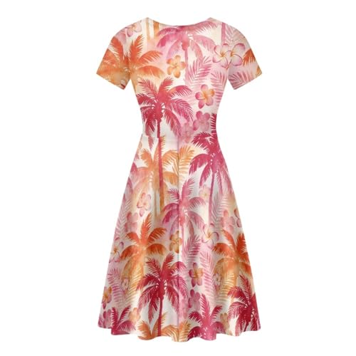 Image of HUGS IDEA Womens Puffy Swing Midi Dress Round Neck Short Sleeve Party A-Line Dresses