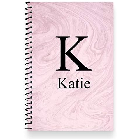 A5 Pink Marble Notebook- Personalised with Your own Name and Initial Cover