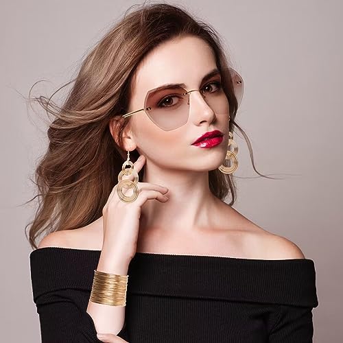 Fumwase 4 Piece 70s Disco Accessories for Party Halloween Cosplay 70s Disco Costume Accessory Set for Women with Luxuriant Coil Bracelet Disco Sunglasses Triple-layered Choker and Gold Disco Earrings - Thumbnail 5
