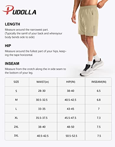 Pudolla Men's Workout Running Shorts With 3 Zipper Pockets Lightweight 7" Gym Shorts For Men Athletic Walking Hiking(Black Small) #TOP6