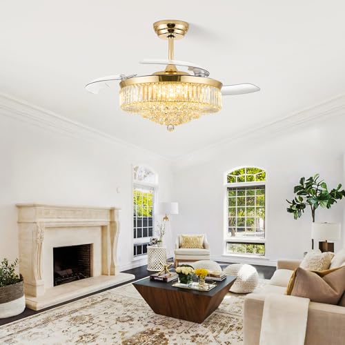 Image of 52'' Crystal Fandelier Ceiling Fan with Light, Gold