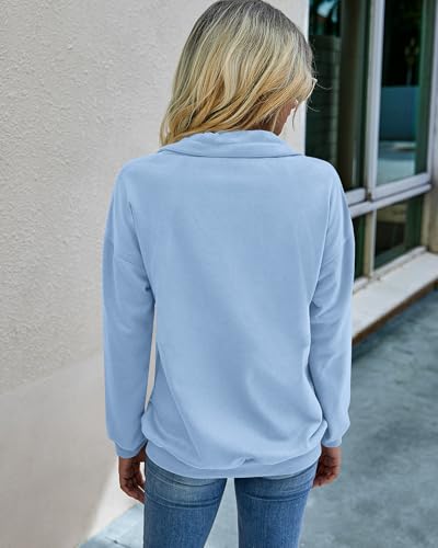 Image of PRETTYGARDEN Women's Casual Long Sleeve Zipper Sweatshirt Drawstring Loose Quarter Zip Pullover Tops with Pockets