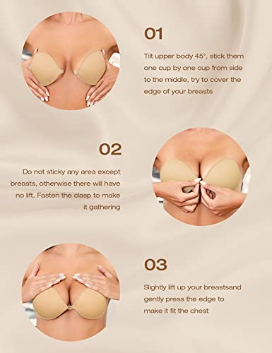 Wingslove Adhesive Bra Sticky Strapless Push Up Invisible Reusable Self Silicone Bra For Backless Dress (Champagne,B Cup) #TOP3