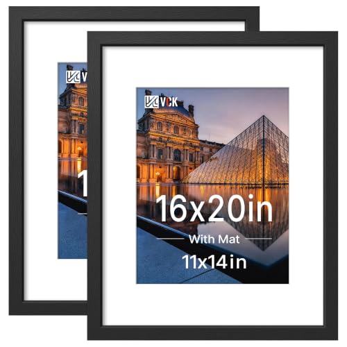 Image of VCK 16x20 Picture Frame with Real Glass, Black Wood, 11x14 Mat, 2 Pack