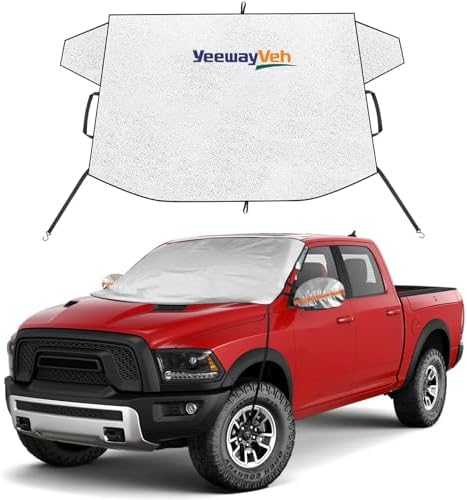 Windshield Snow Cover, Durable Oxford Aluminium Foil Windshield Cover for Ice Snow Sunshade Frost Dust Pollen, All Weather Protection Front Windshield Shade for Truck SUV, XL (74" x 46")