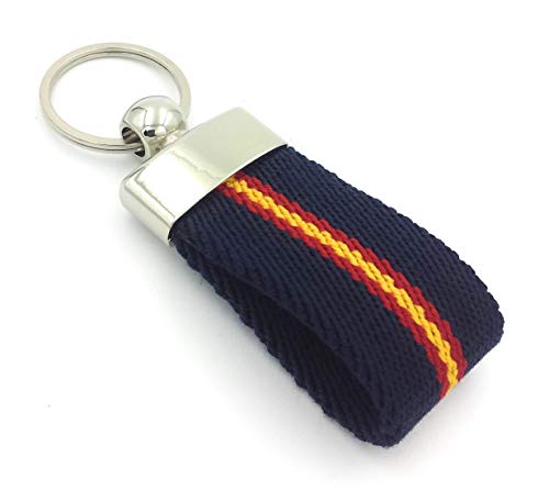 franartPiel - Llavero lona elástica bandera de España con anilla de acero inoxidable, Llavero de tela con bandera española, Llavero con diseño de la bandera de España, Llavero patriótico (Azul)