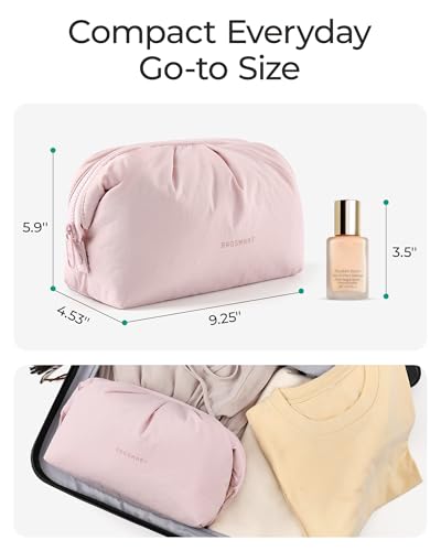 BAGSMART Makeup Bag Travel Toiletry Bag, Cute Make Up Bag, Large Capacity Cosmetic Bags for Women, Wide-open Makeup Pouch Travel Essentials Toiletries Accessories Brushes (Pink)