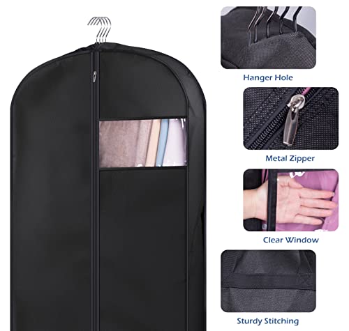 Sleeping Lamb 60'' Trifold Garment Bags For Dress Storage Travel Dress Bag Gusseted Hanging Clothes Cover For Long Gowns, Coats, 2 Packs, Black #TOP5