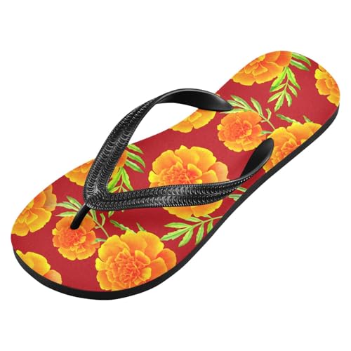 Leaves Orange Flower Flip Flops for Beach Thong Sandals Anti-slip Lightweight Shower Shoes for Summer Outdoor Travel2