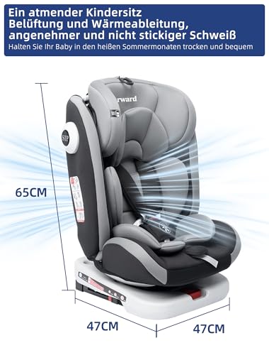 Fourward Baby Autositz Kindersitz 360°drehbar mit ISOFIX und Ruheposition, 40-150 cm / 0-12 Year / 9-36KG, 5-Punkt-Sicherheitsgurt, Kinderautositz, ECE R129