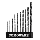 COMOWARE Twist Drill Bit Set- High Speed Steel Jobber Drill Bits, General Purpose, Black Oxide for Wood Plastic Alloys 10 Pcs, 1/16