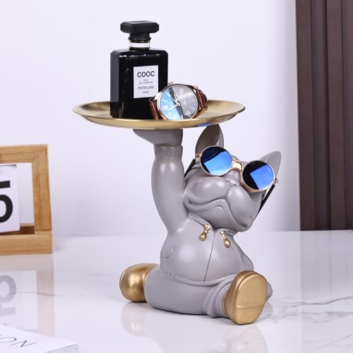 Estatua Bulldog Bandeja Resina Moderna Gris miniatura 6