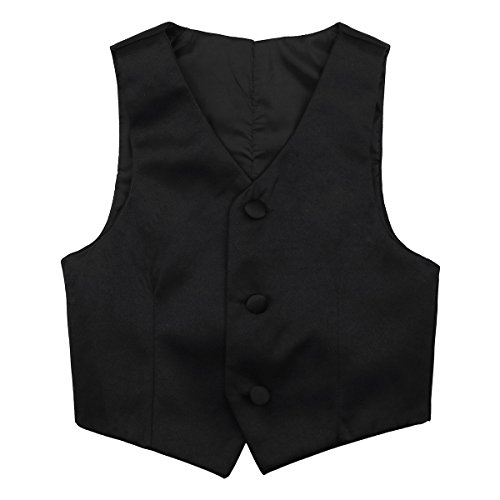 FEESHOW Kids Boys Formal Tuxedo Dress Vest Wedding Waistcoat Gentleman Suit Floral Pattern Black 2-3