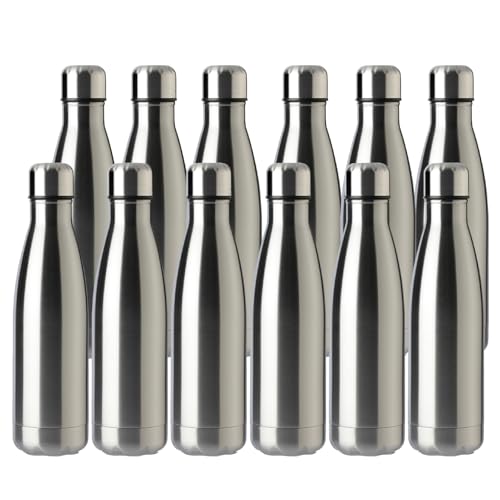 MEWAY 17oz Sport Water Bottle 12 Pack Vacuum Insulated Stainless Steel Leak-Proof Double Wall Cola Shape Water Bottle,Keep Drinks Hot & Cold (Silver,12 Pack)