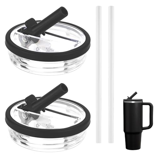 30 oz Replacement Lid for Stanley Quencher Tumbler with Handle, 2 PCS Spill Proof Lid Accessories Fit, Leak-Proof Splash Resistant Replaceble Cover Cap for Stanley, (Black)
