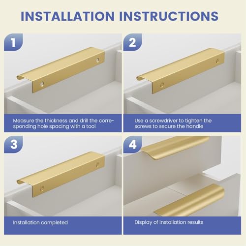 Image of Goldenwarm Matte Gold Cabinet Handles 3 Inch 10 Pack, Finger Pulls for Cabinets, Black Edge Pull for Dresser Drawers, Aluminum Alloy, Modern Kitchen Hardware for Dresser Bathroom Closet and Cupboard